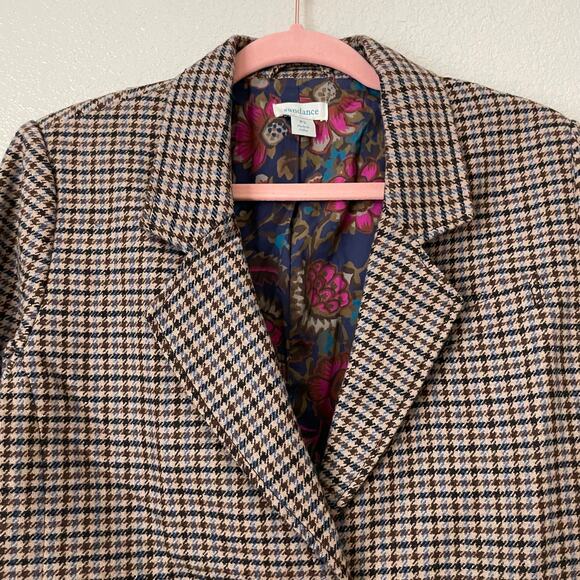 Sundance Blazer Womens Small Petite Brown Blue Houndstooth Wool Blend Preppy - Picture 4 of 11